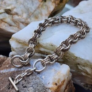 Heavy Silver Bracelet Rolo 925 Sterling Vintage Mexico Double Link